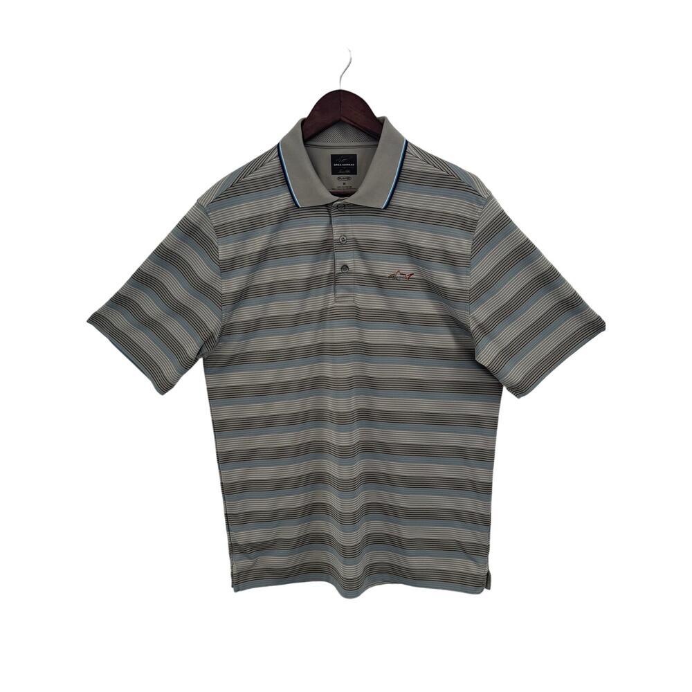 Greg Norman Men's Striped Polo Shirt Gray/Blue Size M